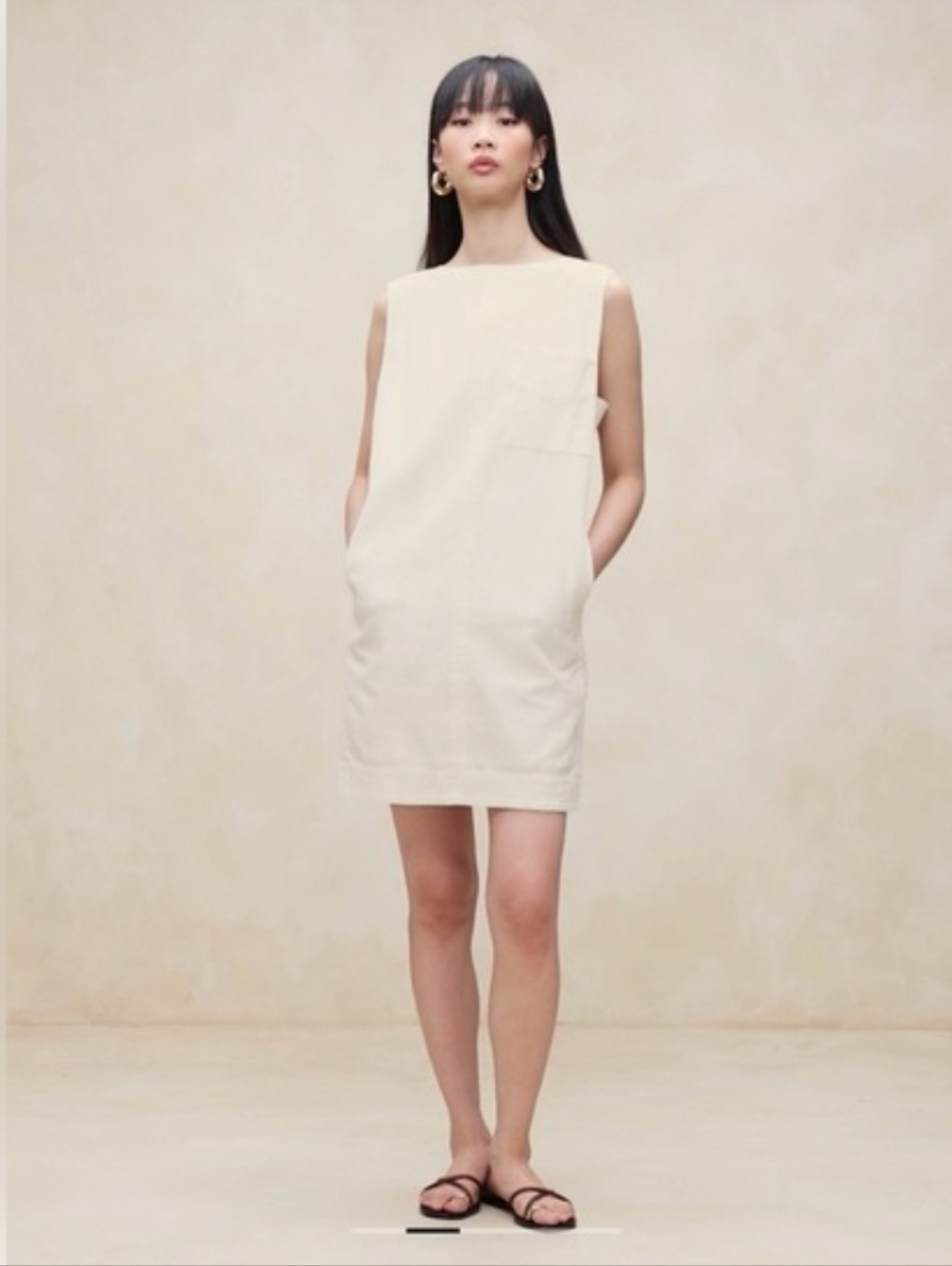 Banana Republic Ivory Hemp-Cotton Shift Dress Sleeveless
